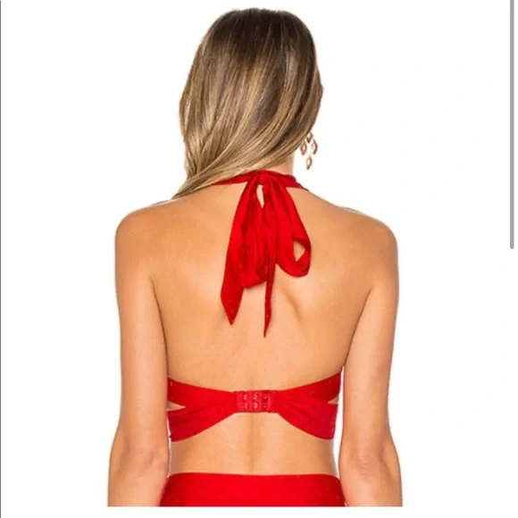 For Love and Lemons Gabriella Silk Dot Halter Top - Picture 2 of 5